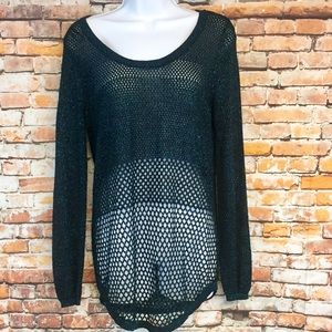 Rock & Republic Black Blue Metallic Loose Knit Sweater Women’s Size Medium